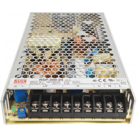 Meanwell Alimentatore RSP-200-24 Potenza Max 201,6W DC 24V IP20 Trasformatore per Led