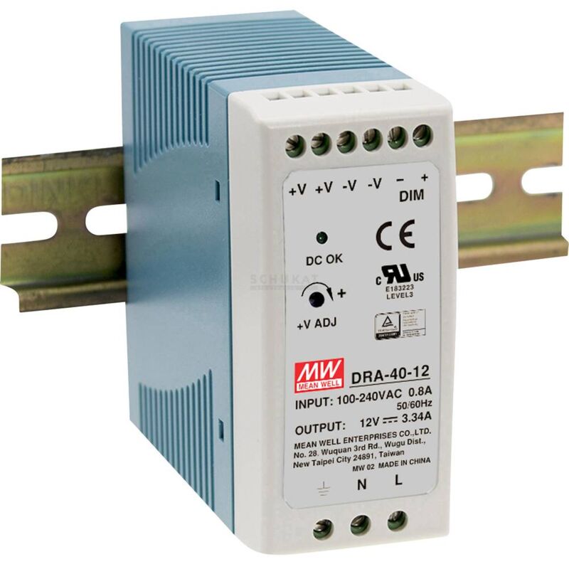 DRA-40-12 Alimentatore per guida din 12 v/dc 3.34 a 40.08 w Num. uscite:1 x Contenuto 1 pz. - Mean Well