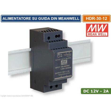MeanWell HDR-30-12 Alimentatore ultra sottile montaggio su guida DIN Rail uscita singola 24W 12V 2A