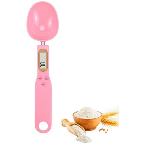 Measuring Spoon with Graduated Measurements, 0.1g - 500g, LCD Screen, 4 Weighing Units, Multifunctional Kitchen Food Scale, Suitable for Powders, Tiny Particles, Medicine, Beans (Pink)