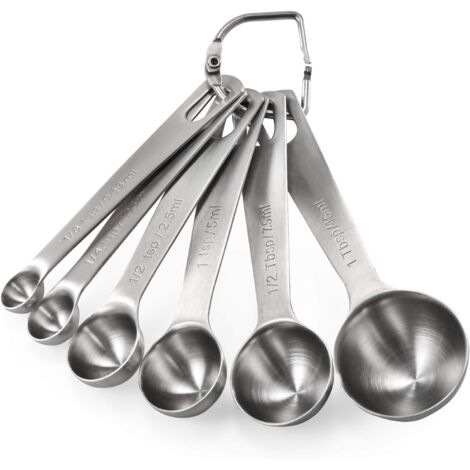 Measuring Spoons Set of 6: Kitchen Measuring Spoons Set, 18/8 Stainless Steel (1/8 tsp, 1/4 tsp, 1/2 tsp, 1 tsp, 1/2 tbsp and 1 tbsp) for Dry Ingredients and Liquid Dry Ingredients.