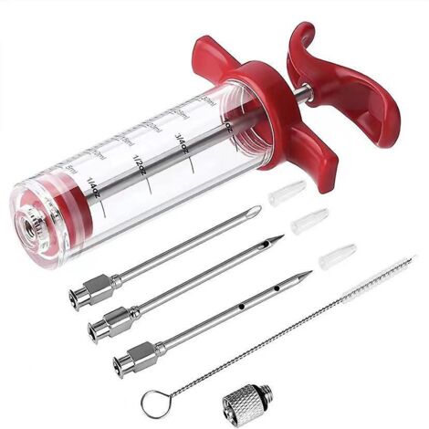 Meat Injector Syringe: 3 BBQ Grill Injector Needles, Premium Portable Turkey Injector Kit for Smoker, Meat Injector with Large 1oz Capacity