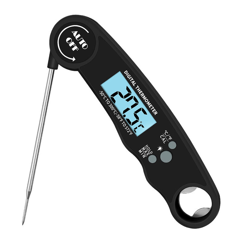 Meat thermometer, backlit screen, temperature chart and magnet, black