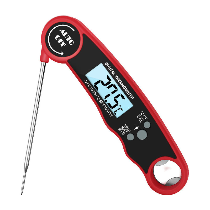 Meat thermometer, backlit screen, temperature chart and magnet,Red