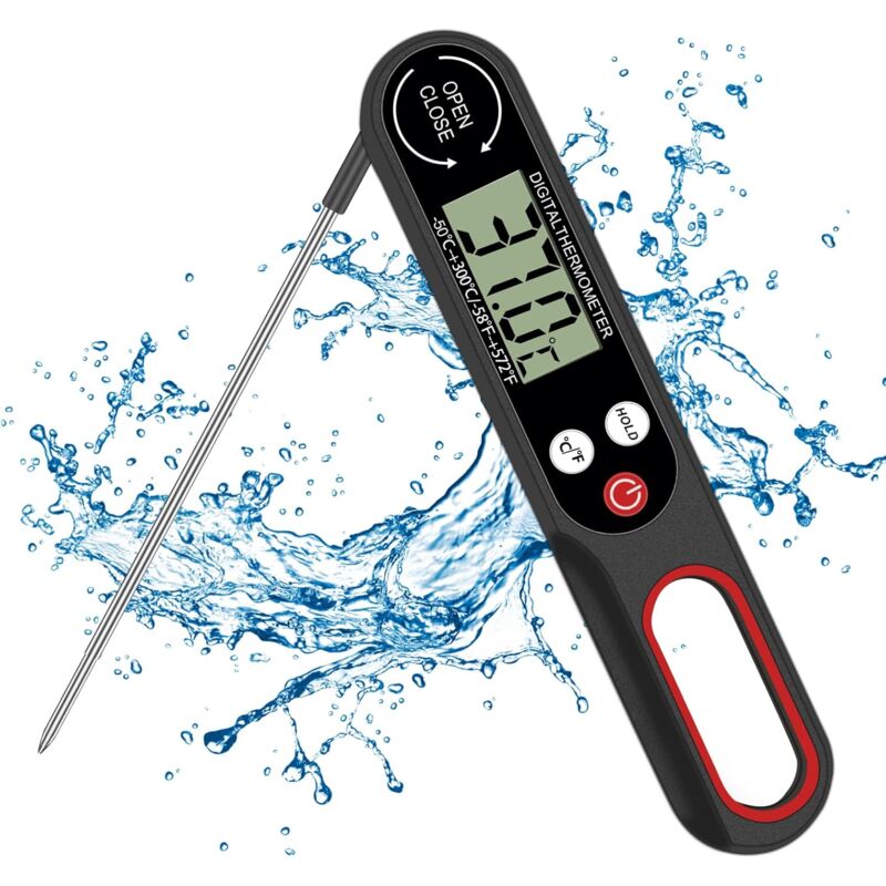 Linghhang - Meat Thermometer Probe Digital Food Thermometer bbq Kitchen Cooking Instant Read Thermometer Foldable Temperature Probe for Air Fryer