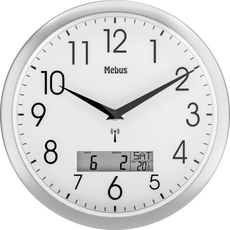 Mebus 19422 Funk Wanduhr 30 cm x 3 cm Silber