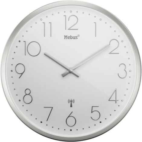 Mebus 19776 Funk Wanduhr 25 cm x 4 cm Silber Schleichendes Uhrwerk (lautlos)