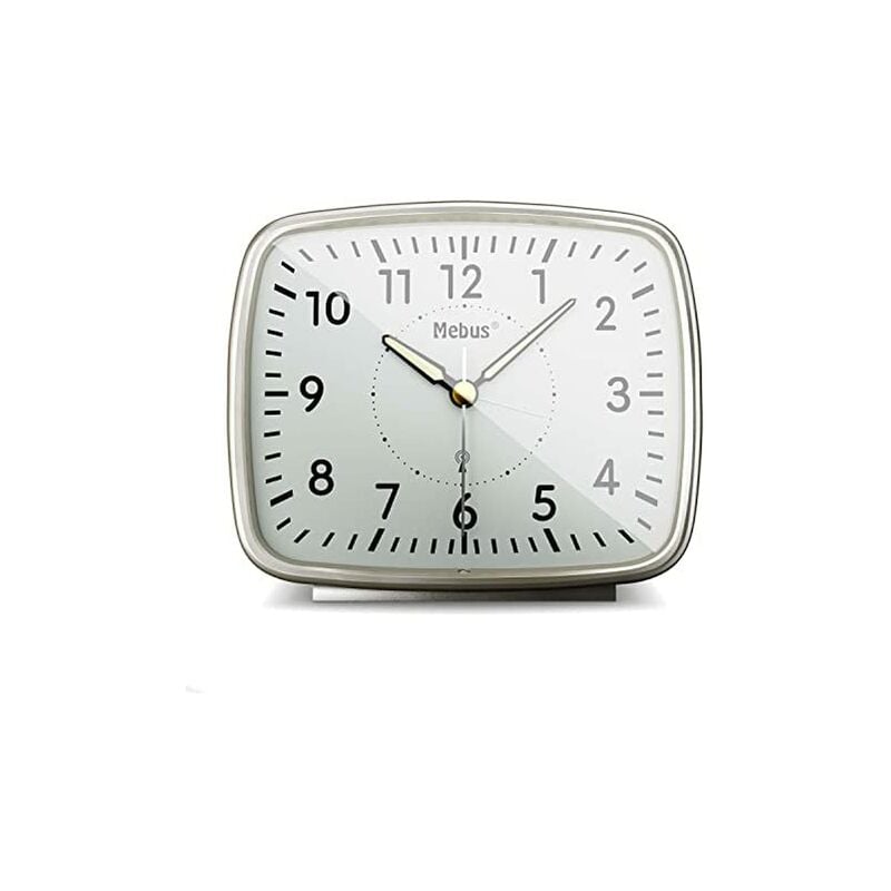 Unbekannt - Mebus analoger Funk-Wecker im Retro-Design mit abgerundeten Ecken/Material : Kunststoff/Farbe : Silber/Modell : 25362