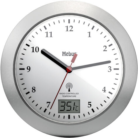 Mebus 41124 Funk Wanduhr 17 cm x 6 cm Silber Badezimmer-/Feuchtraum geeignet