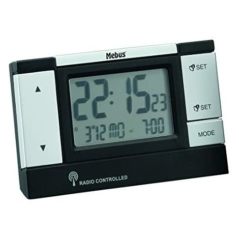 Mebus 51059 Noir, Argent - Réveil (Noir, Argent, LCD, 2 lignes, 120 mm, 75 mm)