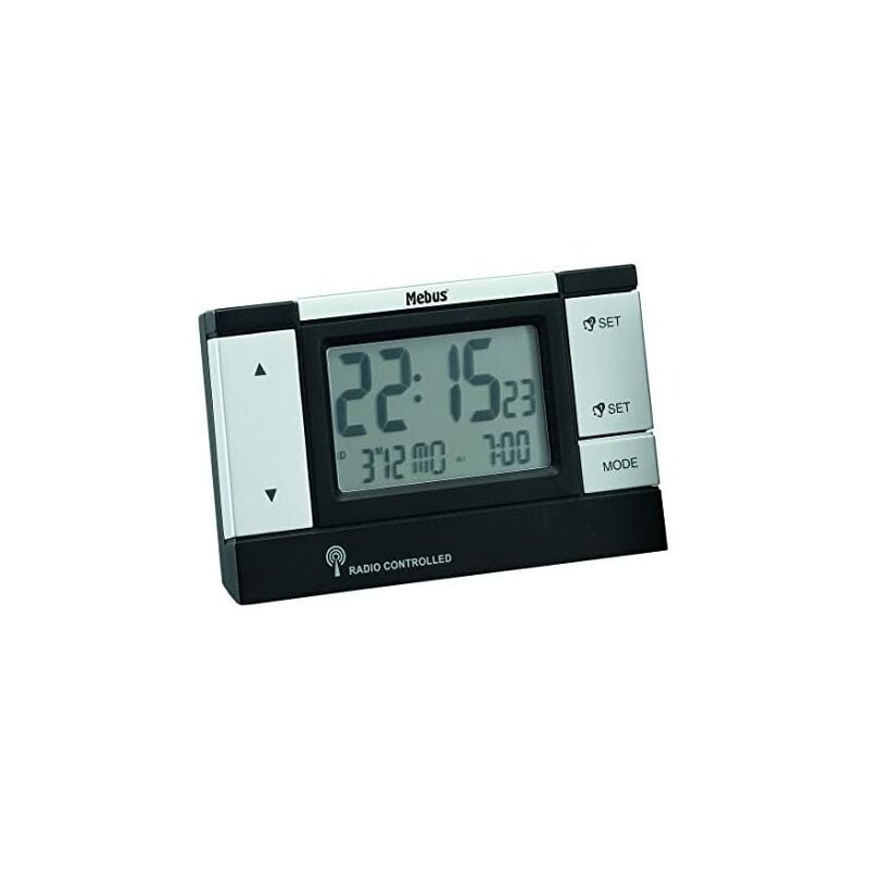 Mebus - 51059 Noir, Argent - Réveil (Noir, Argent, lcd, 2 lignes, 120 mm, 75 mm)