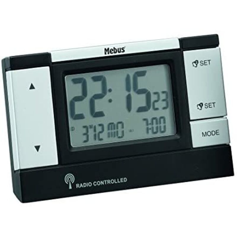 Mebus - 51059 Noir, Argent - Réveil (Noir, Argent, lcd, 2 lignes, 120 mm, 75 mm)