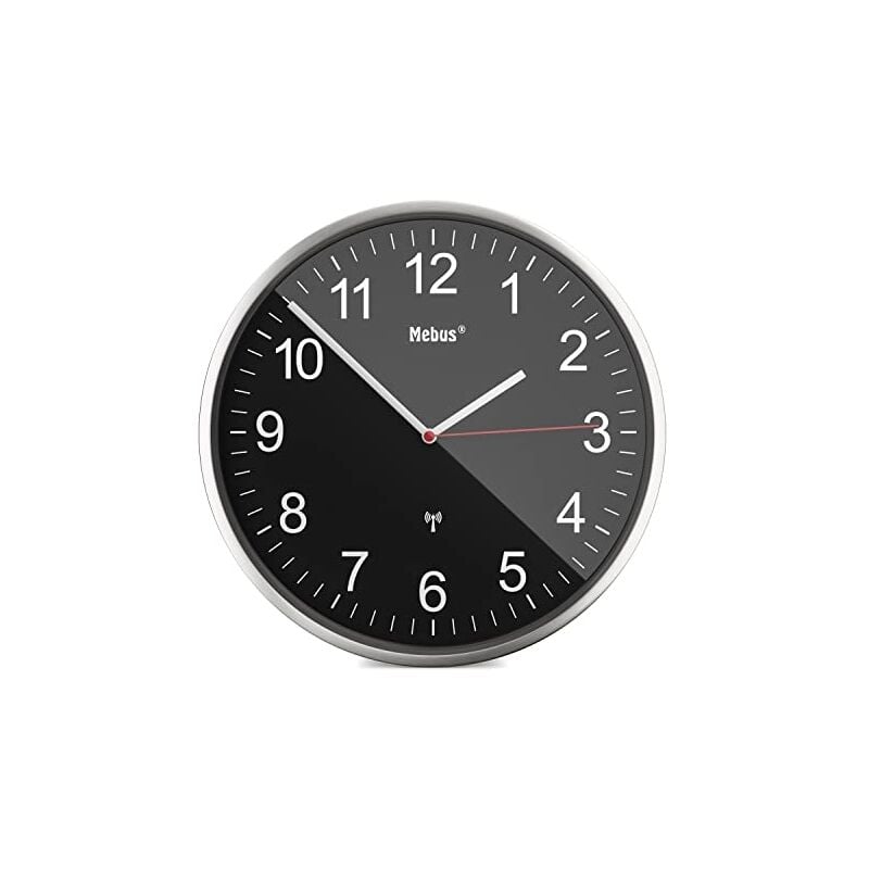 Mebus Grande Horloge Murale Radio-Pilotée Moderne Avec Cadre En Aluminium Avec Chiffres Faciles À Lire, Horloge De Gare, Salon,