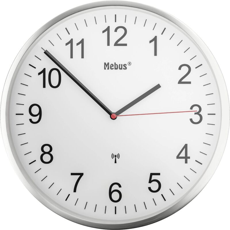 Mebus - Horloge murale 19411 radiopiloté(e) 30 cm argent