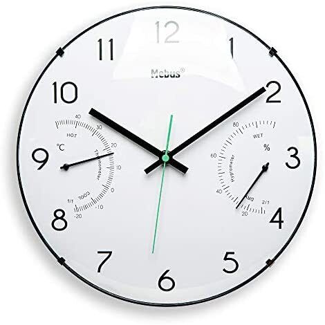 Mebus Orologio da parete al quarzo con termometro e igrometro, bianco, 30 cm