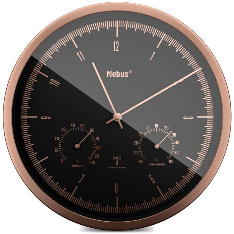 Mebus - Petite horloge de Horloge murale sans fil TinyTime avec thermomètre et hygromètre de Horloge murale silencieuse de Tic-tac de Horloge murale