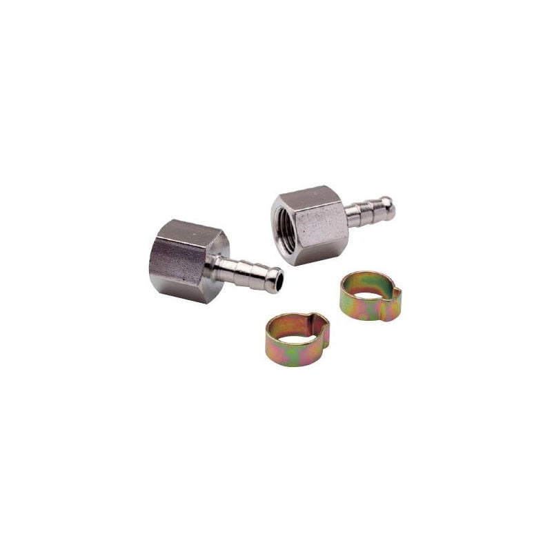 Image of Mecafer - 2 x 1/4" F gerillte Endstücke für 6x11 Schläuche + Klemmen