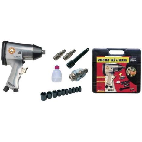 Mecafer – Coffret clé à chocs 1/2" – 15 accessoires – Couple élevé pour visser en série – Mallette de transport incluse
