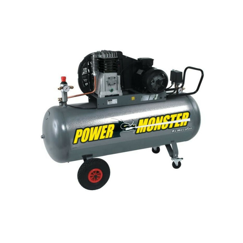 Compresseur 150 l 3HP Bicylindre courroie 10 bars Semi Pro PowerMonster - 425200 - Mecafer