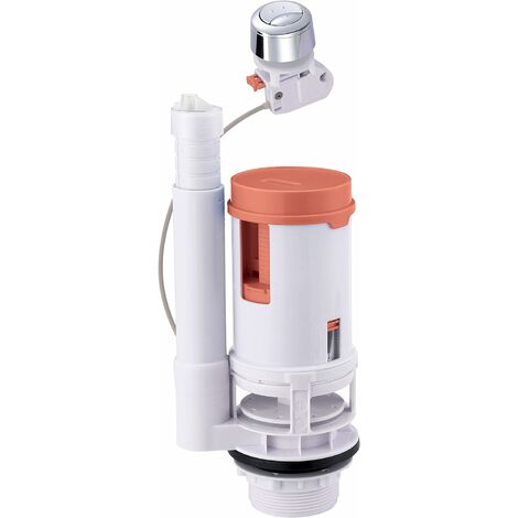 Mécanisme universel à câble pour WC à vidage double chasse 3/6 litres pour réaliser des économies d'eau - Bouton poussoir chromé apparent ou à encastrer