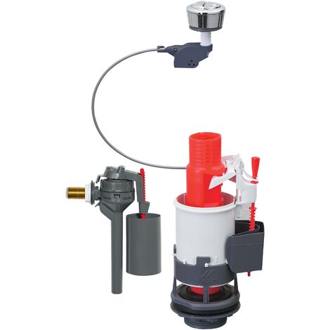Mécanisme WC double chasse MW2 et robinet flotteur Topy Wirquin 14014002, rouge et blanc