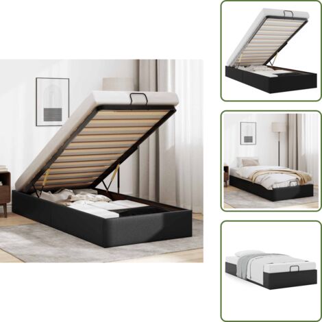 Mecanismo de elevación hidráulico - vidaXL Estructura de cama otomana sin colchón negro 100x200 cm - Cama con base de láminas