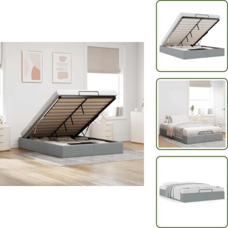 Mecanismo de elevación - vidaXL Estructura cama otomana sin colchón tela gris claro 140x190 cm - Cama sin colchón