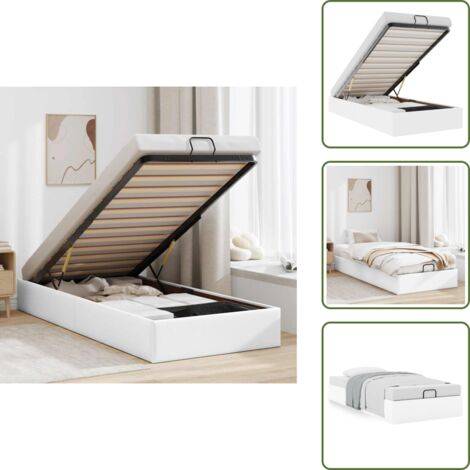 Mecanismo de elevación - vidaXL Estructura de cama otomana sin colchón blanco 90x190 cm - Cama con base de láminas