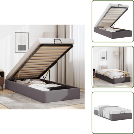 Mecanismo de elevación - vidaXL Estructura de cama otomana sin colchón gris 100x200 cm - Cama sin colchón