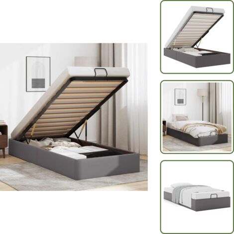 Mecanismo de elevación - vidaXL Estructura de cama otomana sin colchón gris 90x190 cm - Cama sin colchón