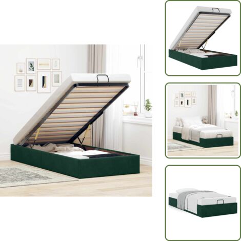 Mecanismo de elevación - vidaXL Estructura de cama otomana sin colchón terciopelo verde oscuro - Cama sin colchón