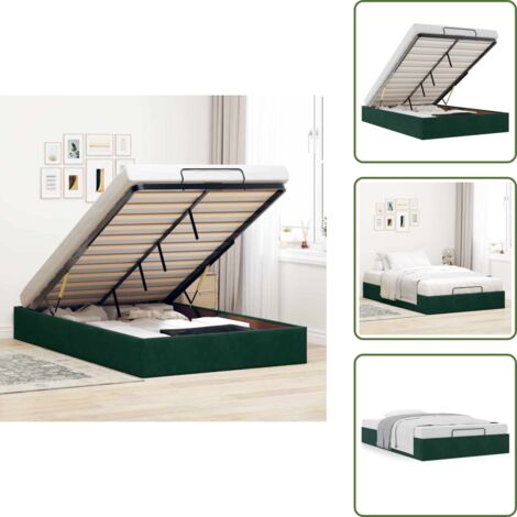 Mecanismo de elevación - vidaXL Estructura de cama otomana sin colchón terciopelo verde oscuro - Cama sin colchón