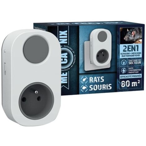 MECANIX - Repousseur ultrasons rats & souris 80 m² 2 en 1