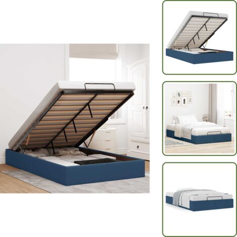 Meccanismo di sollevamento - vidaXL Struttura Letto Pouf senza Materasso Blu 120x190 cm in Tessuto - Letto con doghe