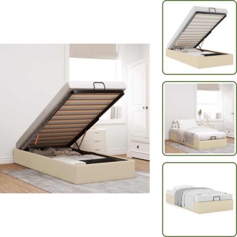 Meccanismo di sollevamento - vidaXL Struttura Letto Pouf senza Materasso Crema 100x200 cm Tessuto - Letto con doghe
