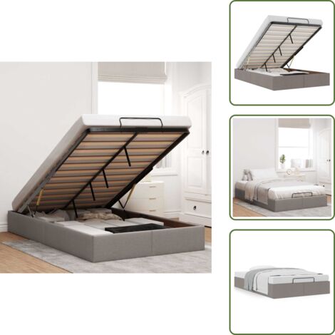 Meccanismo di sollevamento - vidaXL Struttura Letto Pouf senza Materasso Tortora 120x190 cm Tessuto - Letto con doghe