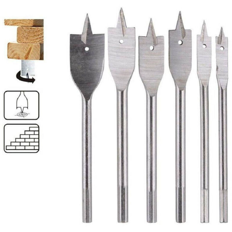 Trade Shop Traesio - Mecchie a Testa Piatta Per Legno 6 Pezzi Punte Frese Per Trapano 92087 -
