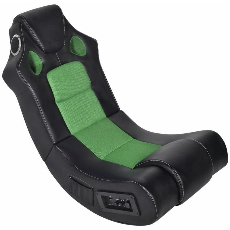 

Mecedora con música de cuero sintético negro y verde