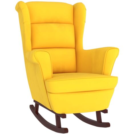 Mecedora con patas de madera maciza de caucho en terciopelo amarillo extra confort DEC029160