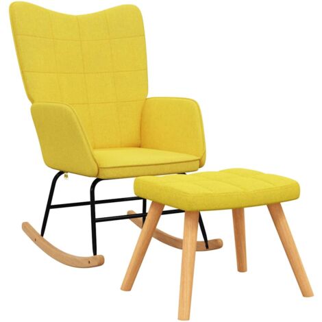 Mecedora con reposapiés relax para salón en tela amarillo mostaza DEC028878