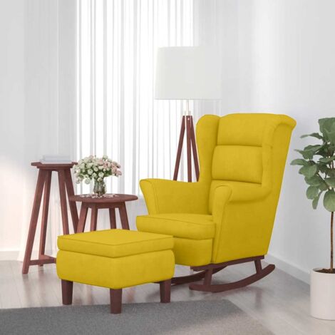 Mecedora con respaldo alto de terciopelo amarillo madera maciza