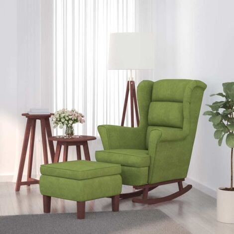 Mecedora con respaldo alto de terciopelo y madera maciza