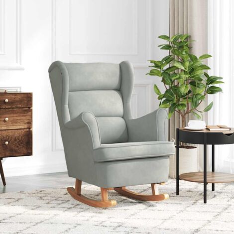 Mecedora con respaldo alto de terciopelo y madera maciza