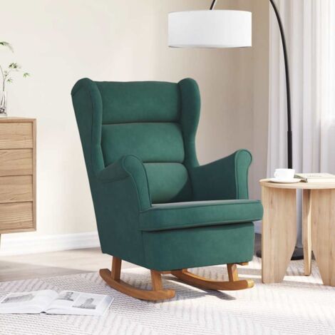 Mecedora con respaldo alto de terciopelo y madera maciza