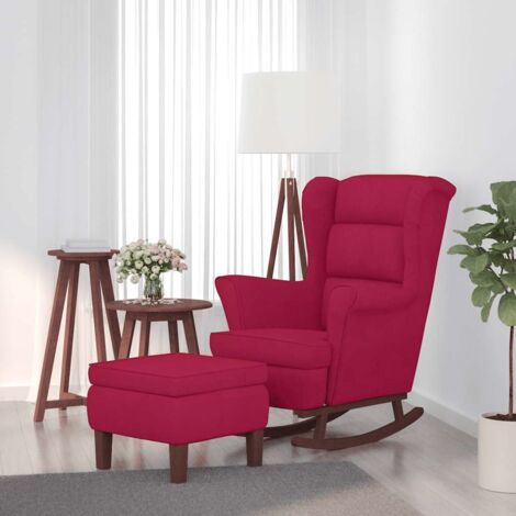 Mecedora con respaldo alto de terciopelo y madera maciza