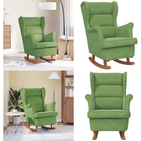 Mecedora con respaldo alto de terciopelo y madera maciza - Mecedora con respaldo alto - Silla de salón