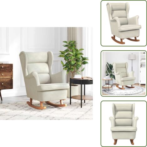 Mecedora con respaldo alto - vidaXL Mecedora con respaldo alto de terciopelo crema y madera maciza - Silla de madera