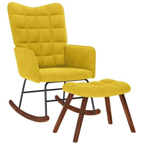 Mecedora con taburete de terciopelo amarillo