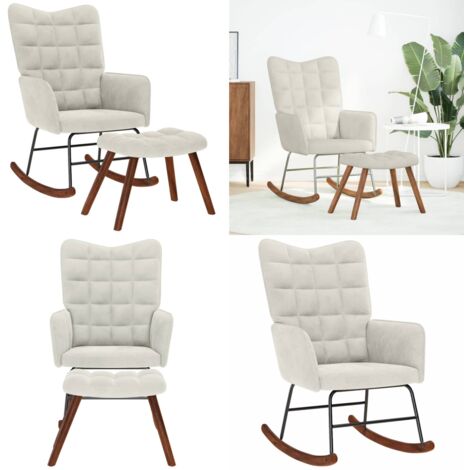 Mecedora con taburete de terciopelo color crema - Mecedora - Silla