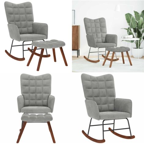 Mecedora con taburete de terciopelo gris claro - Mecedora con taburete - Silla de descanso